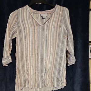 Liz Claiborne Pastel Striped V-Neck Blouse